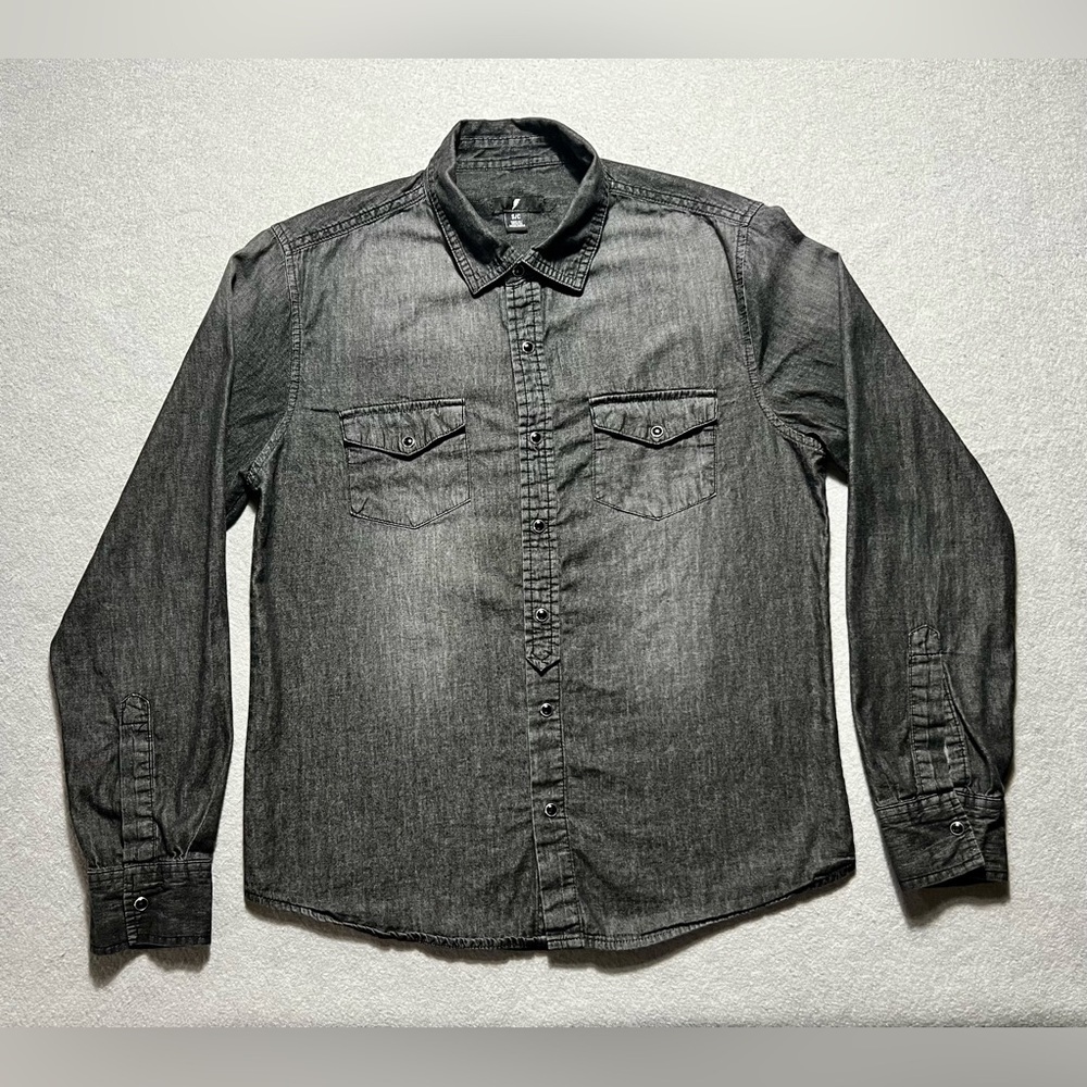 Lightning Bolt Men’s Small Black Western Pearl Snap Shirt Cowboy Style